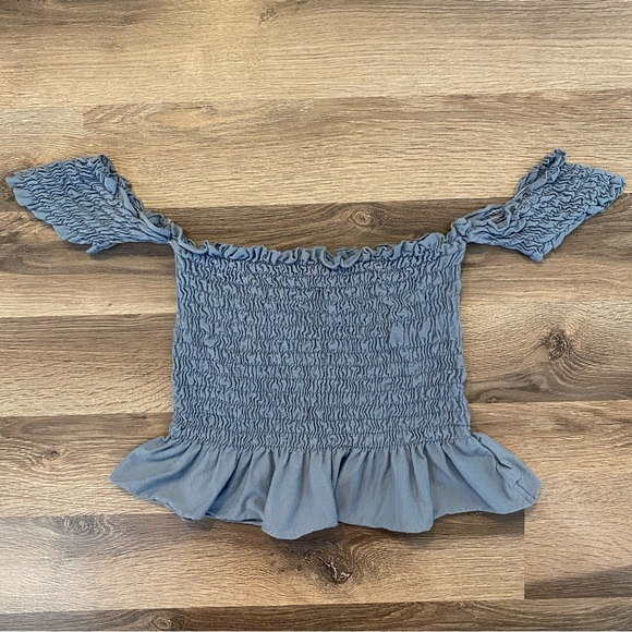 Urban Outfitters Tops - UO Truly Madly Deeply Blue Shirred Off The Shoulder Crop Top
